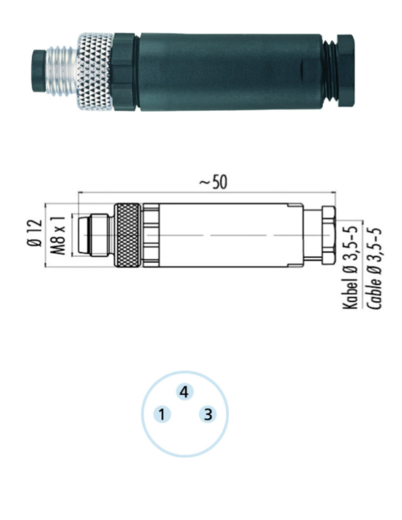 Konektor zástrčka M8 3pin šroubovací svorky