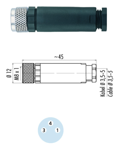 Konektor zásuvka M8 3pin šroubovací svorky